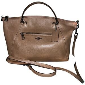 Coach Prairie Satchel Taupe Pebbled Leather Boho Minimalist Bag GUC east west